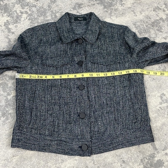 Theory Denim Trucker Jacket Herringbone Melange Linen Blend Sz P - Picture 10 of 14